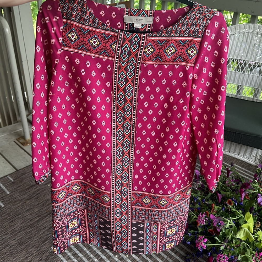 LOFT XXSP Diamond Mosaic 3/4 Sleeve Dress